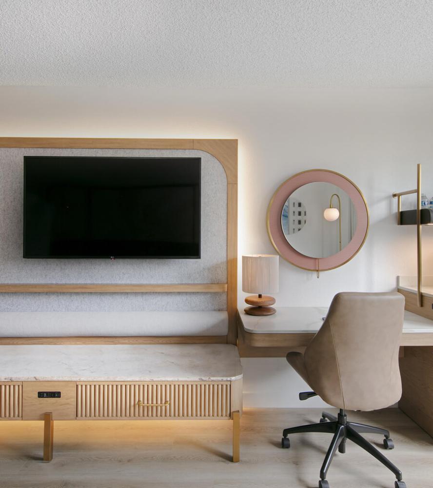 Refined tv panel design in a Sonesta Miami hotel room