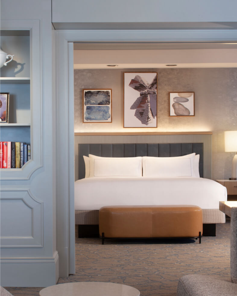 View in to King Bed Suite of hospitality furniture at the Hilton Anatole Hotel